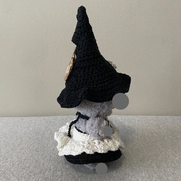 Handmade Crochet Halloween Black White Witch Outfit for 17cm Doll 2-Piece Set - Picture 2 of 8